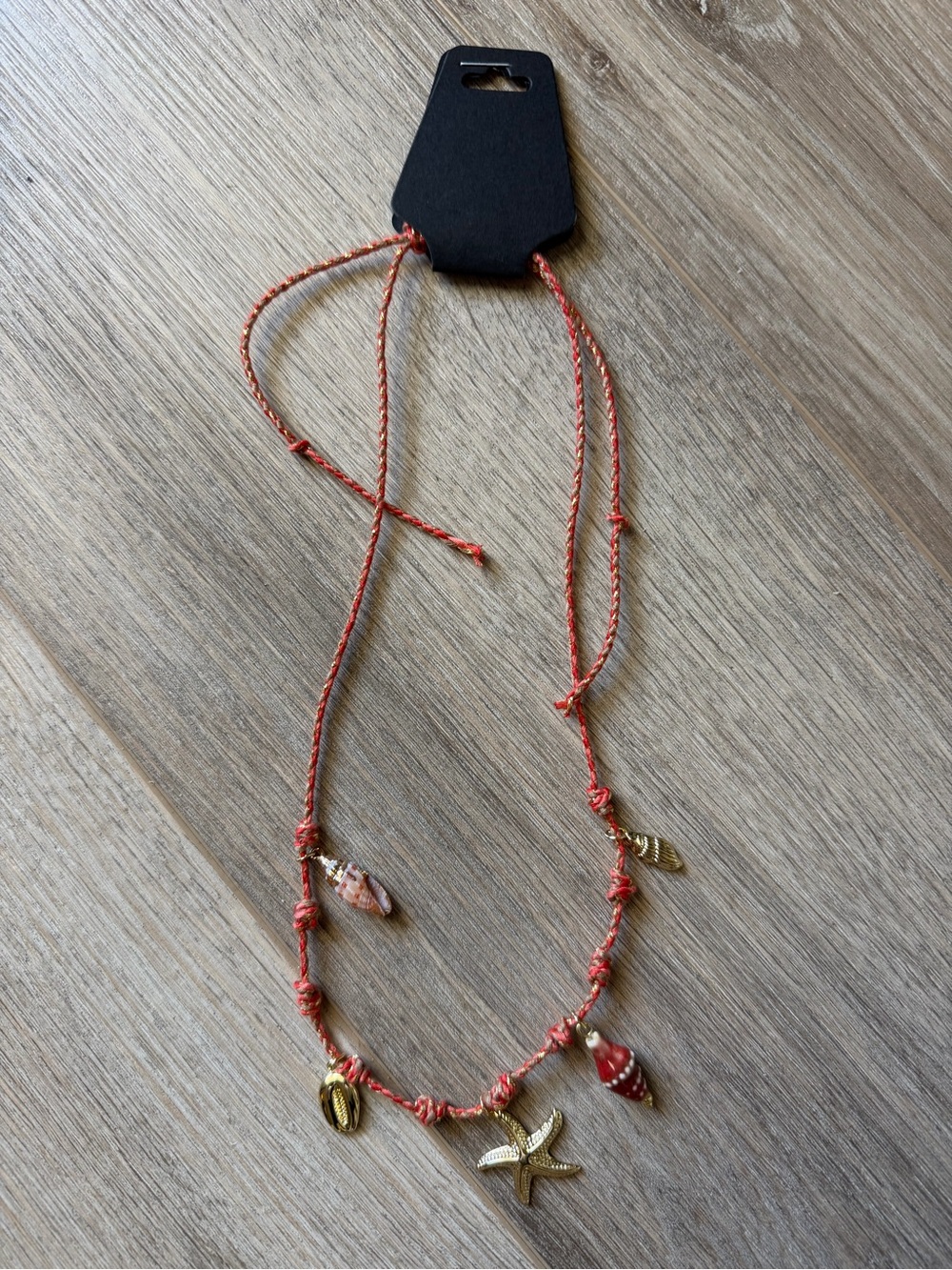 Simply Southern Coral Braided Necklace with Gold Sea Charms NWOT